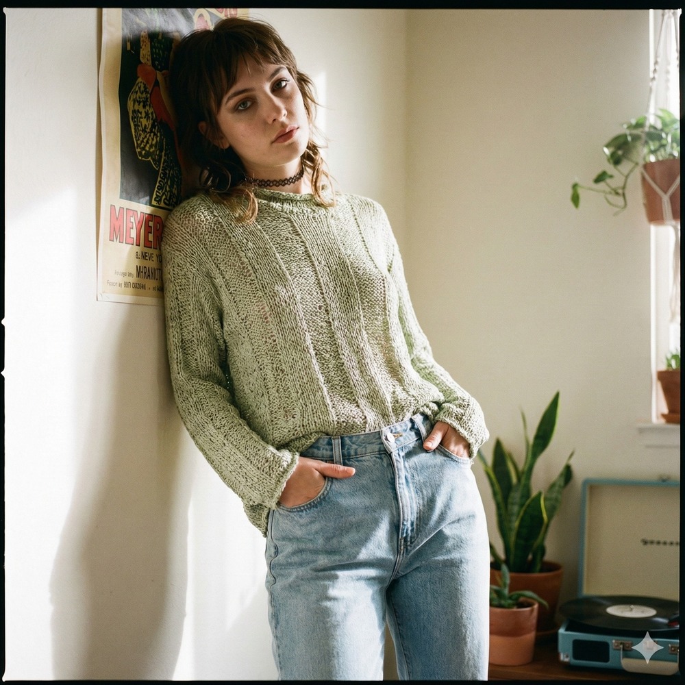 Vintage 90s Beau Geste Julian Hsiung Silk Hand Knitted Sweater Women Small Green